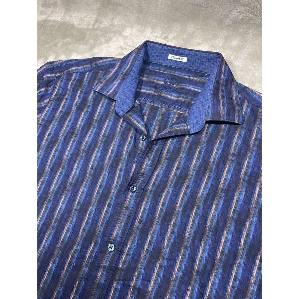 Bugatchi Uomo Button Up Shirt Men's Large Blue Shaped Fit Long Sleeve